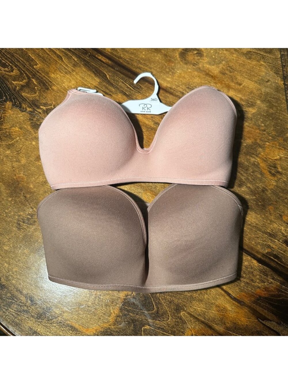 René Rofé Womens 2-Pack Padded Strapless Bras 36D Beige & Brown Polyester/Spande